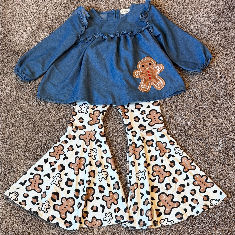 Marie Nicole Gingerbread Blue Denim Top with Bell Bottom Pants